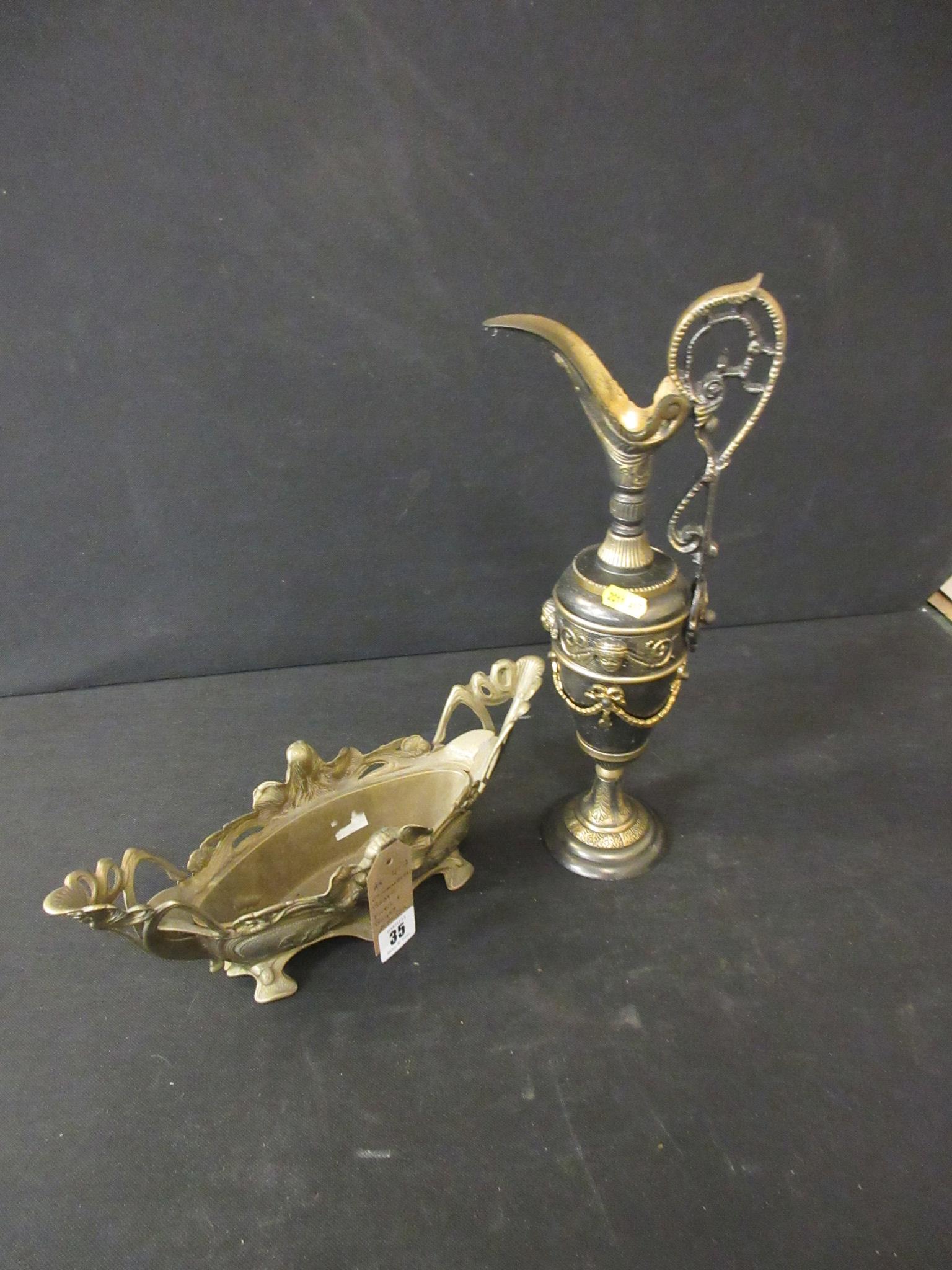 ORNAMENTAL BRASS EWER AND A BRASS PLANTER Image