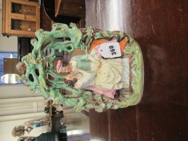 LADY AND GENTLEMAN CHINA FIGURES AND TWO POT FLOWER ORNAMENTS Image