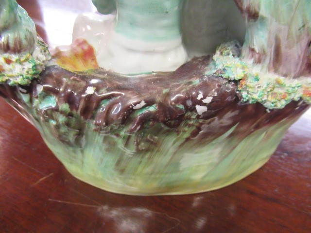 LADY AND GENTLEMAN CHINA FIGURES AND TWO POT FLOWER ORNAMENTS Image