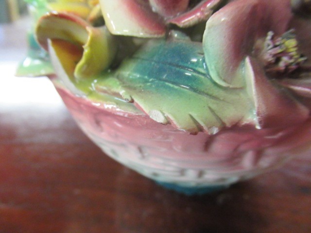 LADY AND GENTLEMAN CHINA FIGURES AND TWO POT FLOWER ORNAMENTS Image