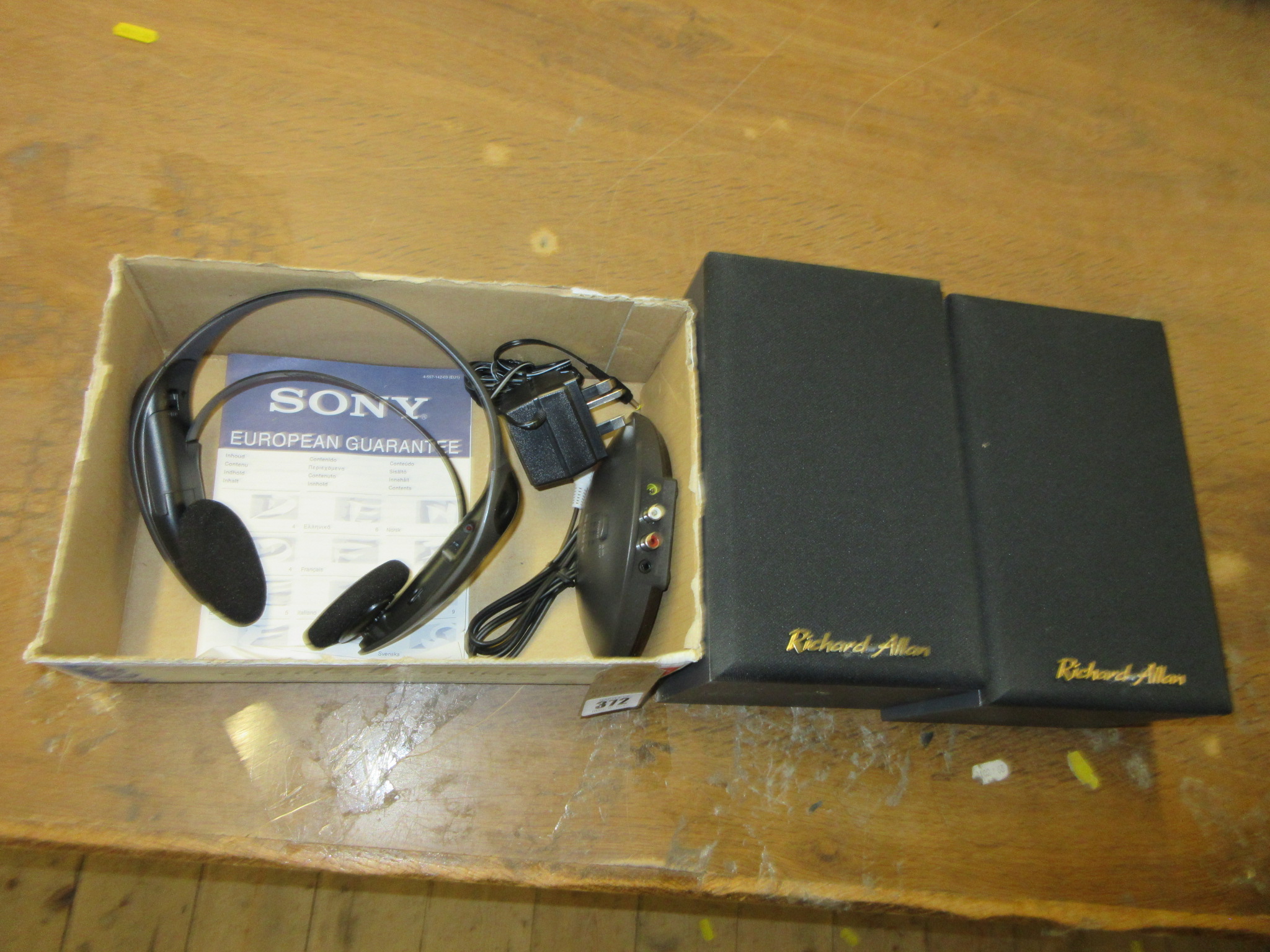 PAIR OF RICHARD ALLEN SPEAKERS WITH SONY HEADPHONES Image