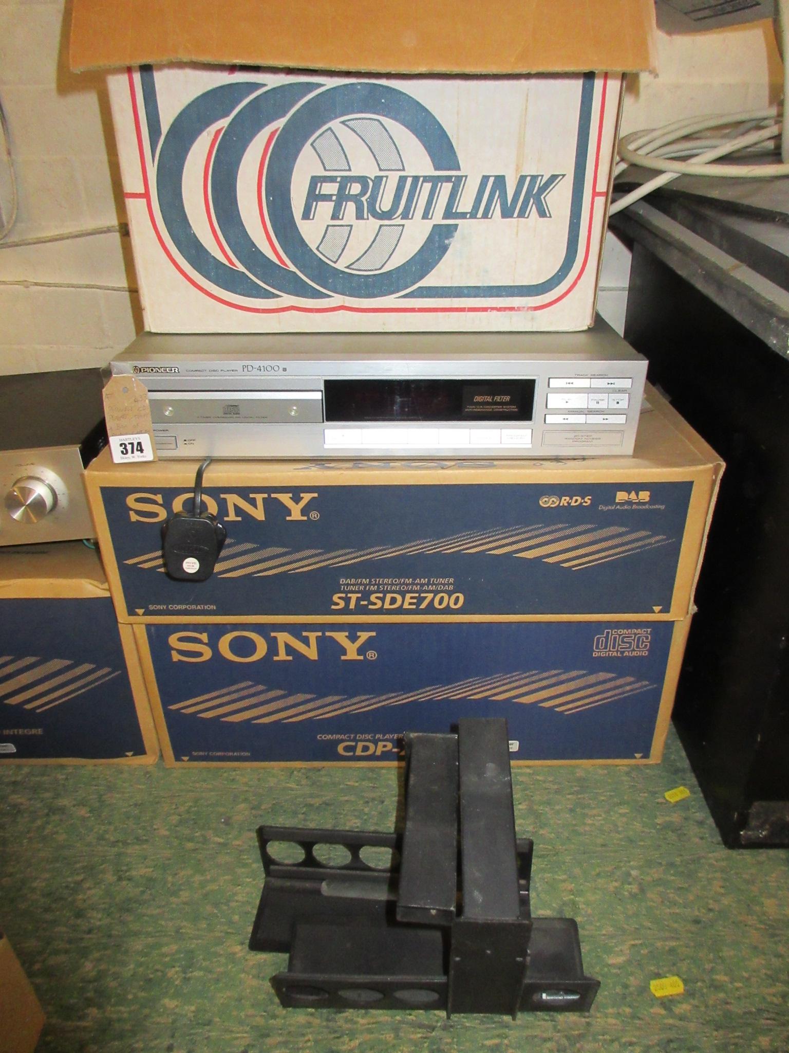 PIONEER CD PLAYER WITH TUNER BOX OF AUDIO CABLES AND TV WALL BRACKET Image