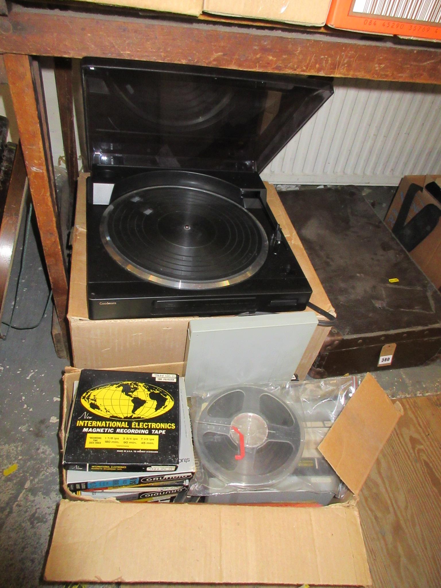 PHILIPS REEL TO REEL AND GOODMANS RECORD PLAYER WITH BOX OF REELS Image