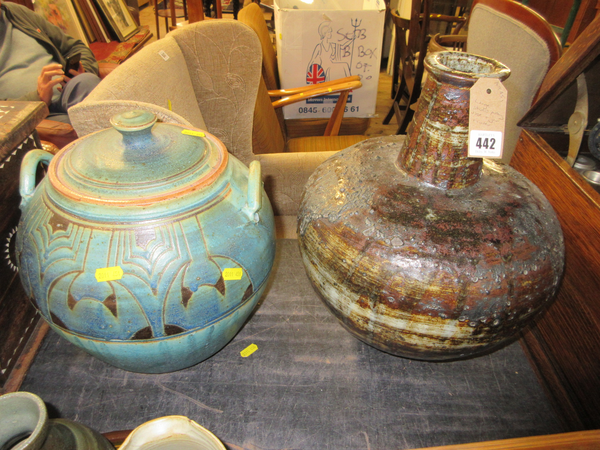 LARGE STUDIO POTTERY VASE AND A JAR WITH COVER Image