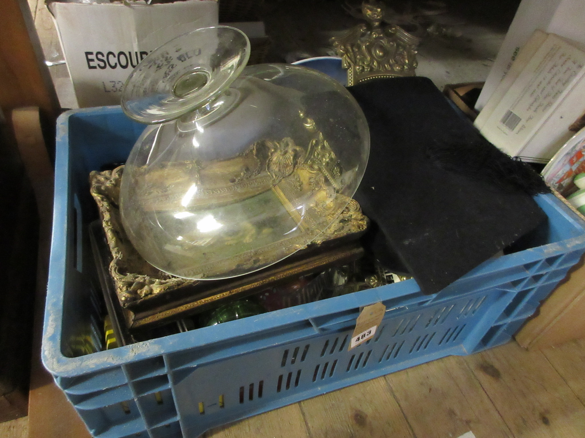 BOX OF MISCELLANEOUS INCLUDING MORTAR BOARD AND COCA COLA TRAY Image