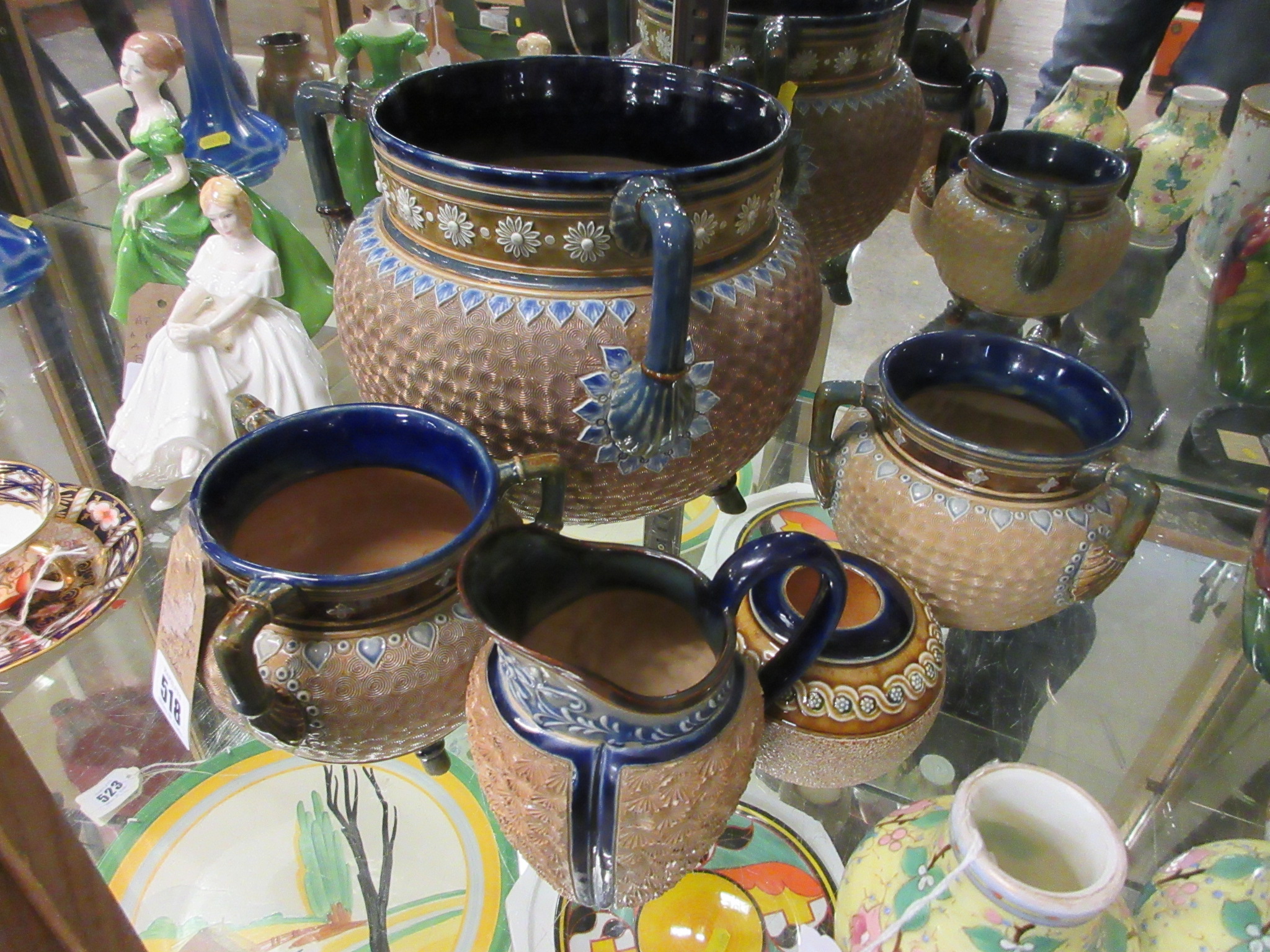 THREE DOULTON JARDINIERES WITH JUG AND MATCH STRIKER Image