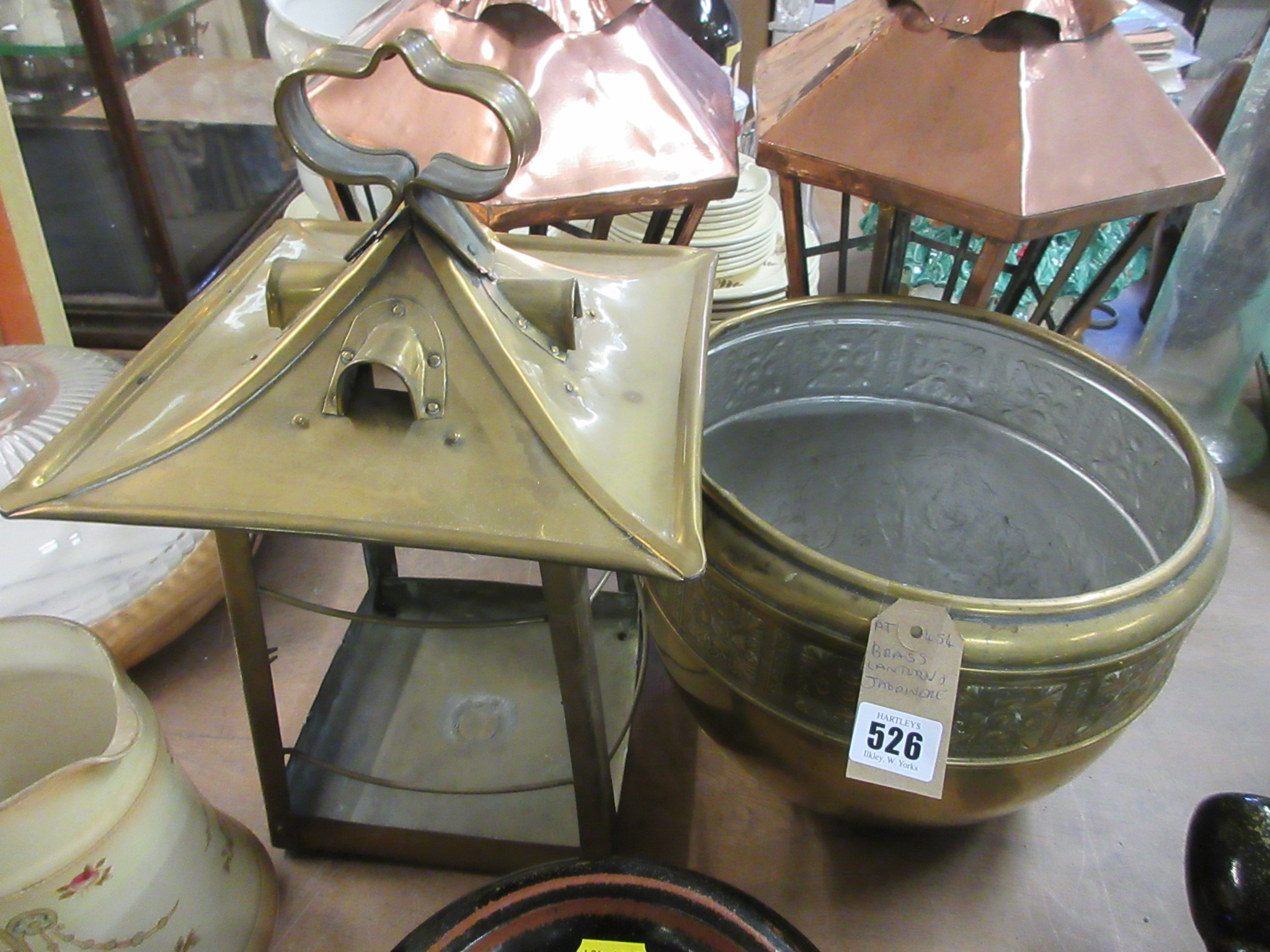 BRASS LANTERN AND JARDINIERE Image