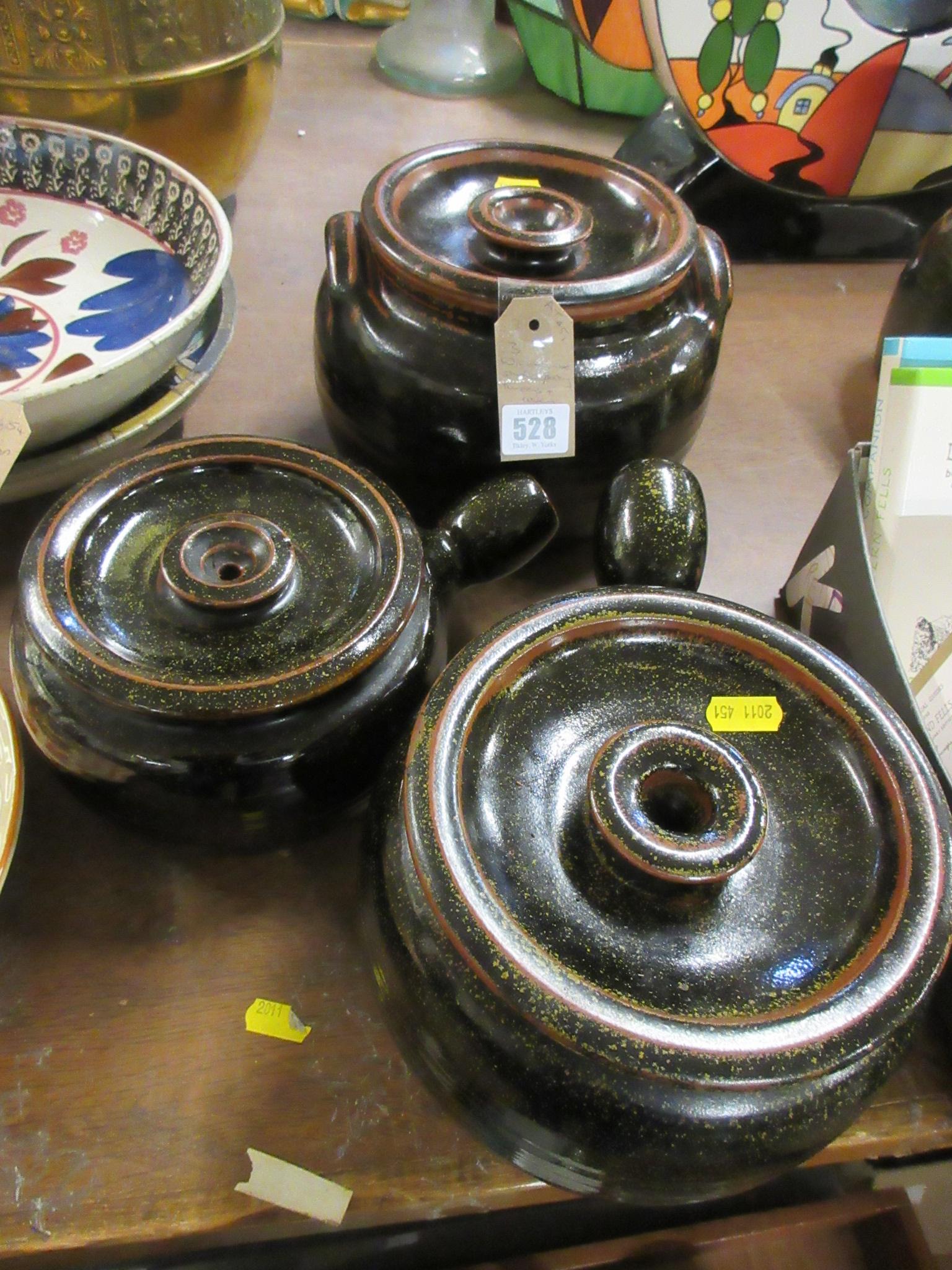 THREE WINCHCOMBE STUDIO POTTERY TUREENS WITH COVERS Image