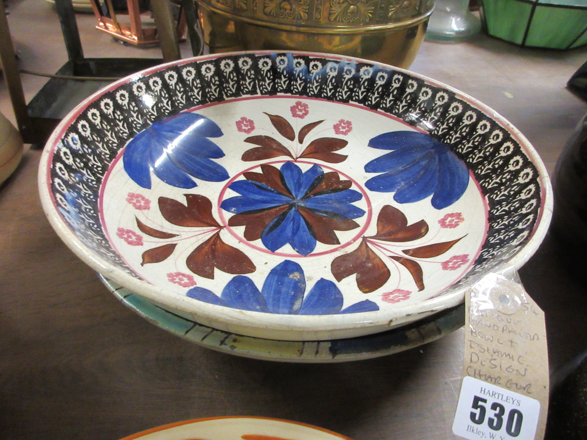 ANTIQUE HAND PAINTED BOWL AND IZNIK CHARGER Image