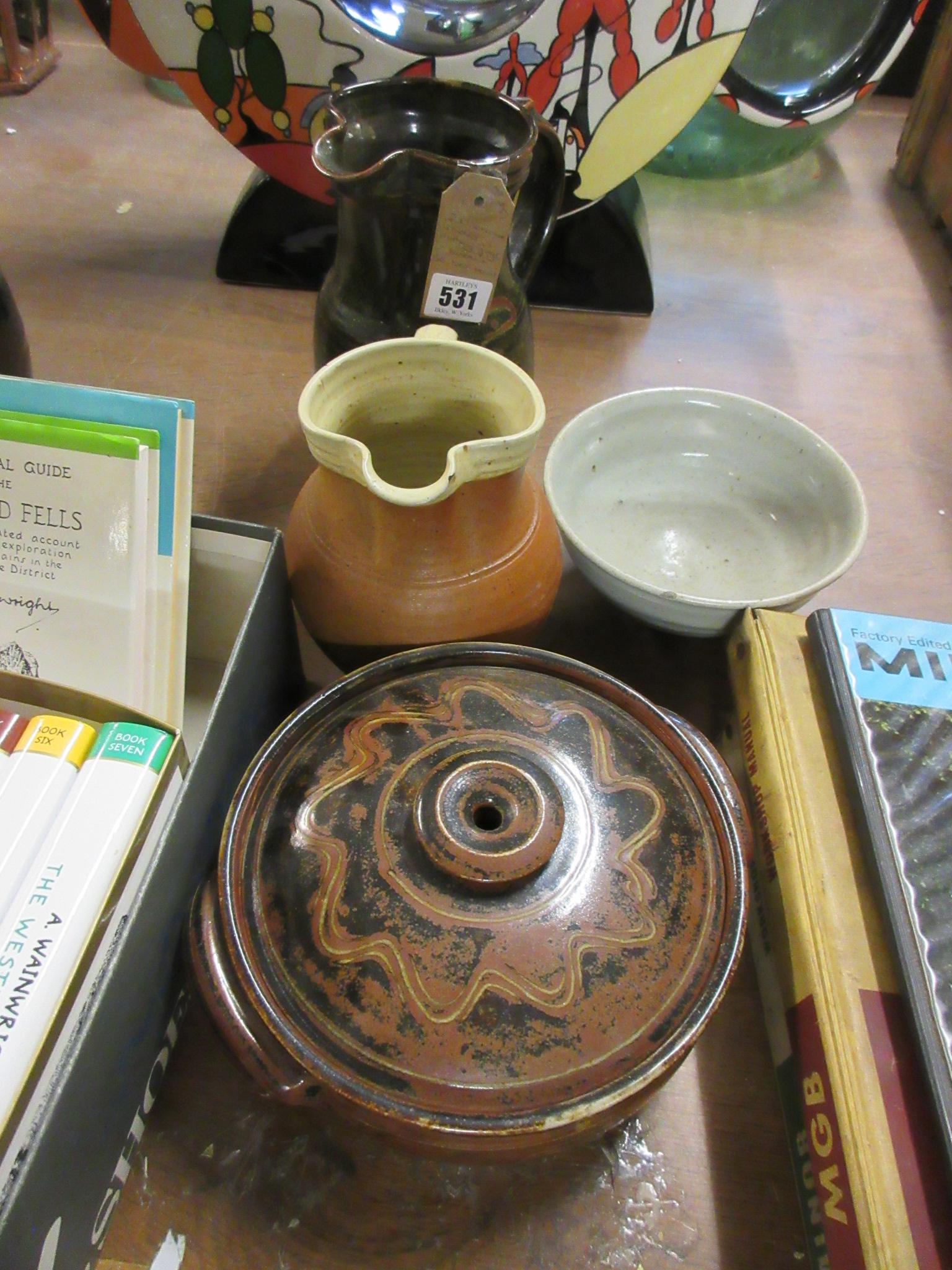 TWO WINCHCOMBE STUDIO POTTERY JUGS AND TUREEN WITH ST IVES BOWL Image