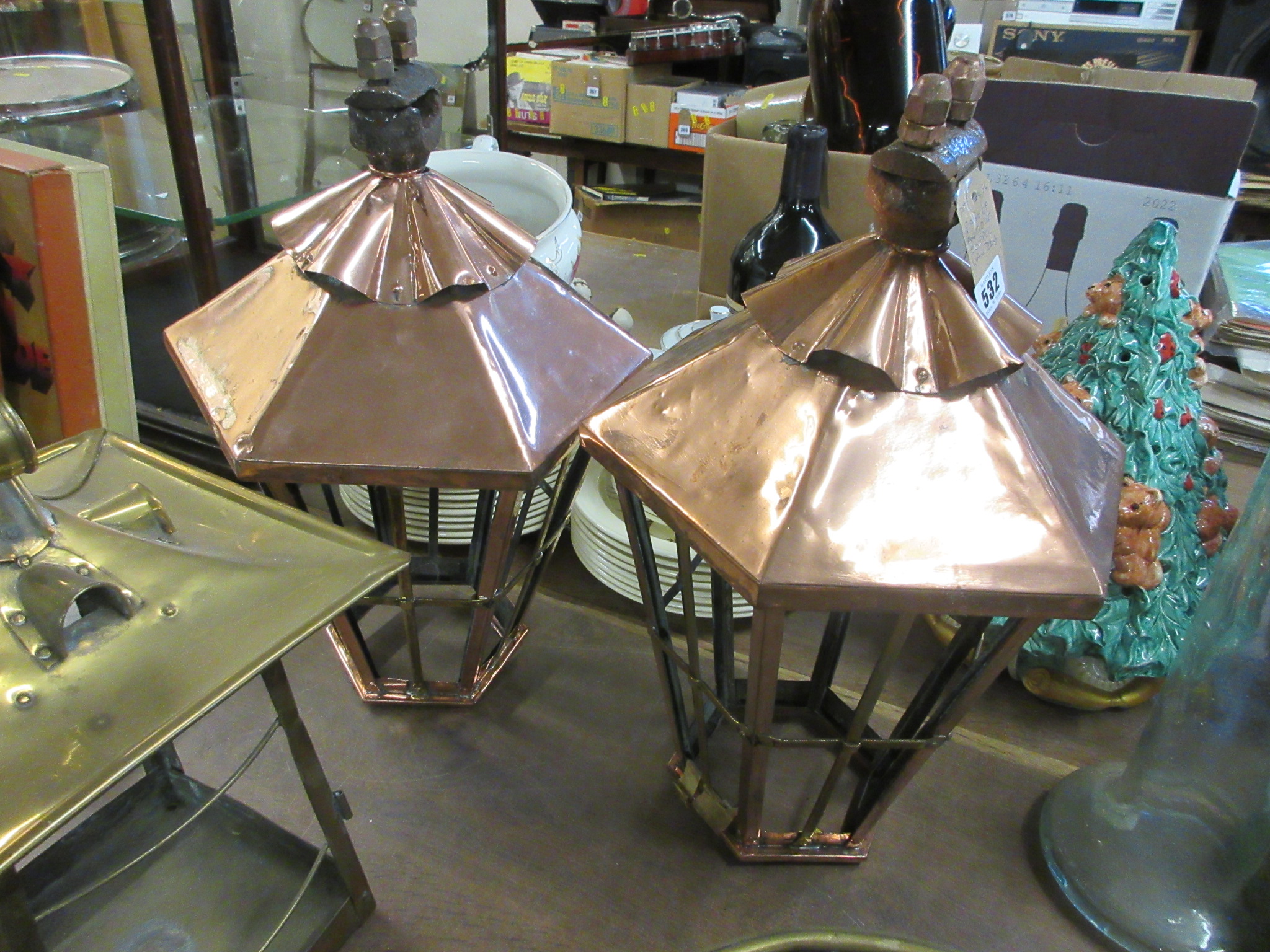 PAIR OF ANTIQUE COPPER LANTERNS Image
