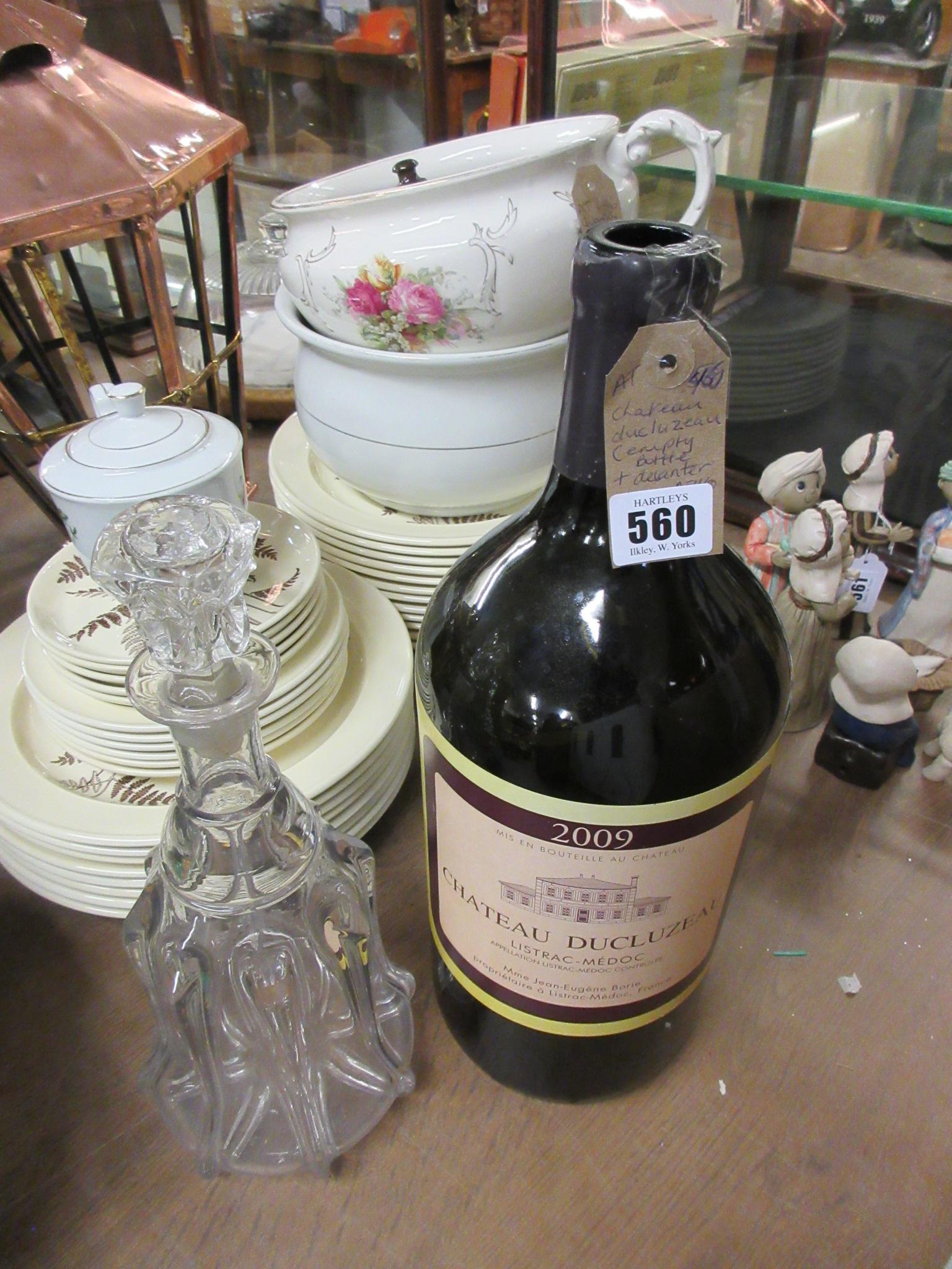 CHATEAU DUCLUZEAU EMPTY WINE BOTTLE AND A DECANTER Image