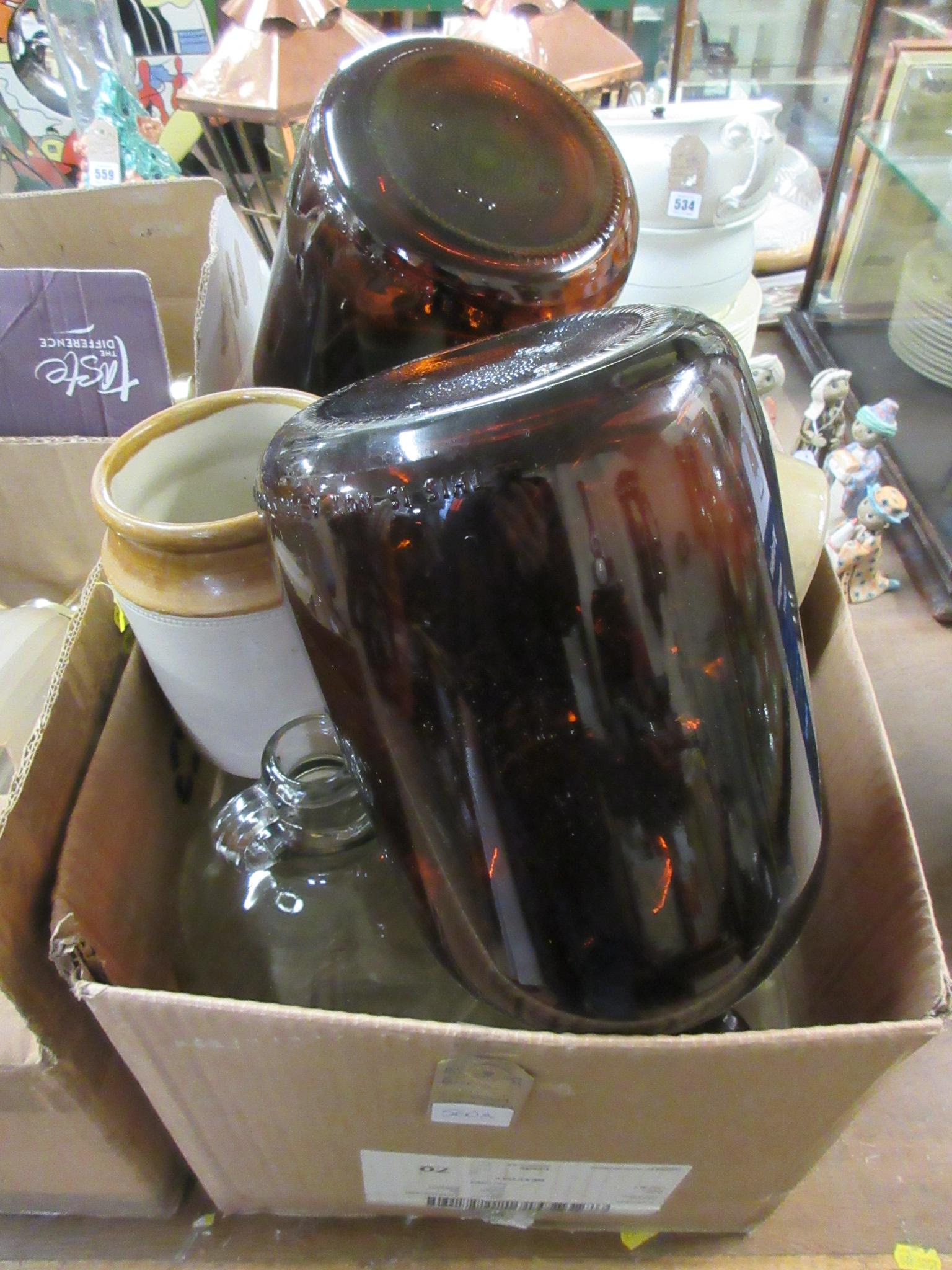 SIX DEMI JOHNS AND TWO STONE POTS Image