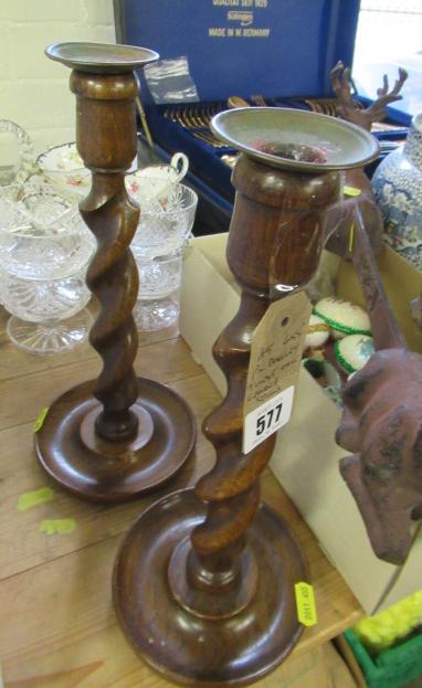 PAIR OF OAK BARLEY TWIST CANDLESTICKS Image