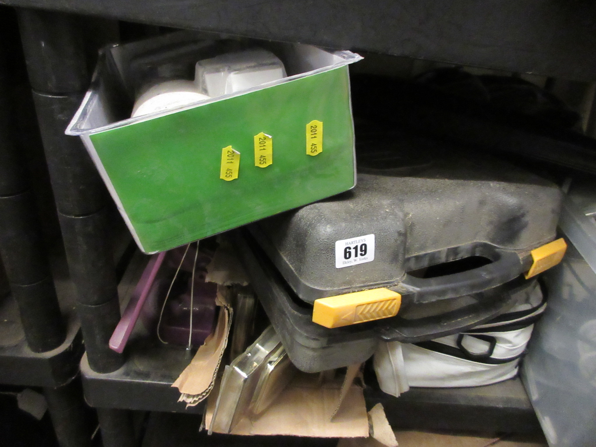 CASED SANDER, TWO PAIRS OF CROWN GREEN BOWLS AND NINE BRUSHED BRASS FLOOR SOCKETS ETC Image