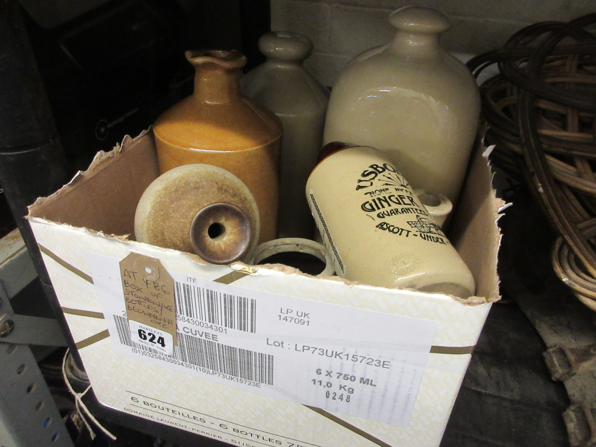 BOX OF STONEWARE BOTTLES AND WARMERS Image