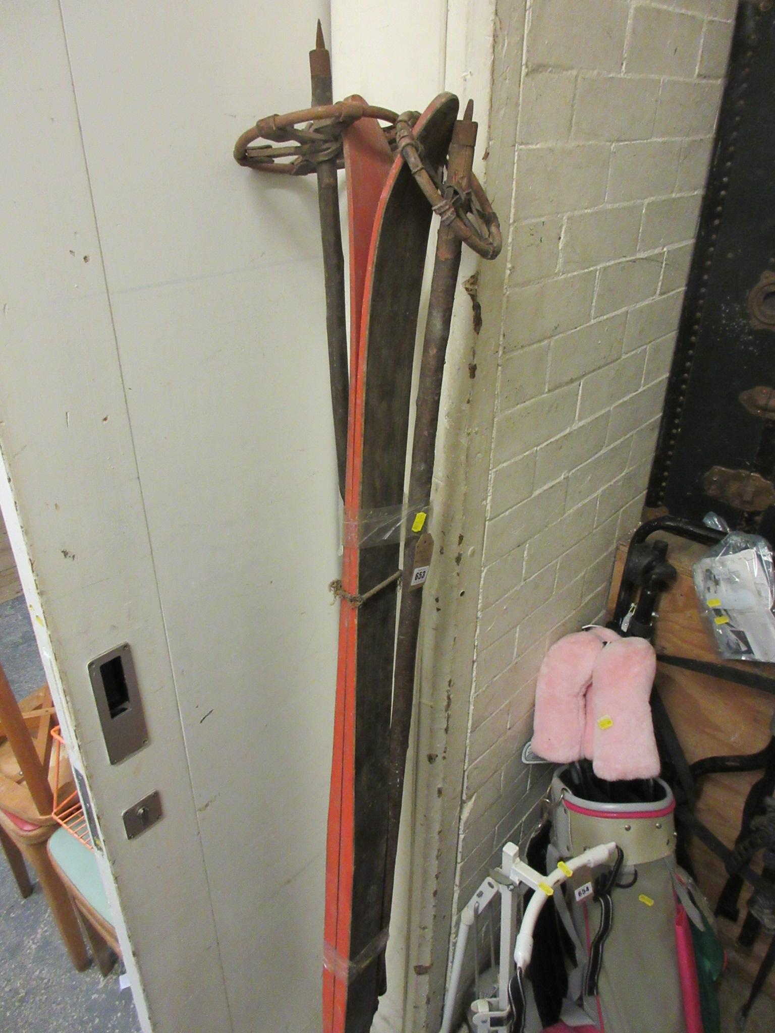 WOODEN SKIS AND POLES Image