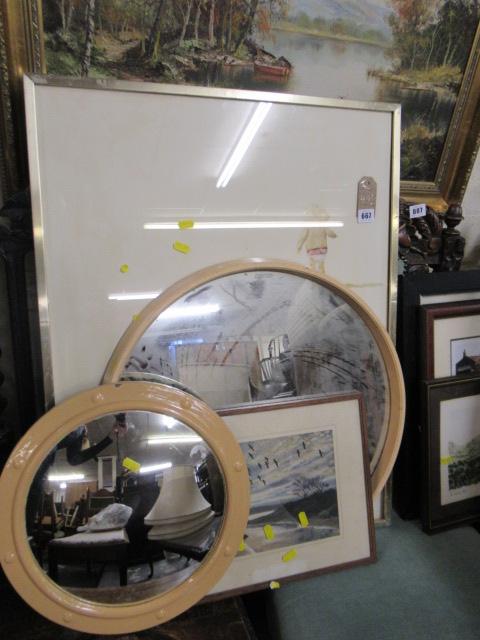 TWO PICTURES AND TWO CIRCULAR MIRROR Image