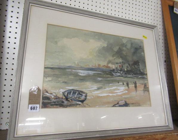 SIGNED ESTUARY SCENE WATERCOLOUR Image
