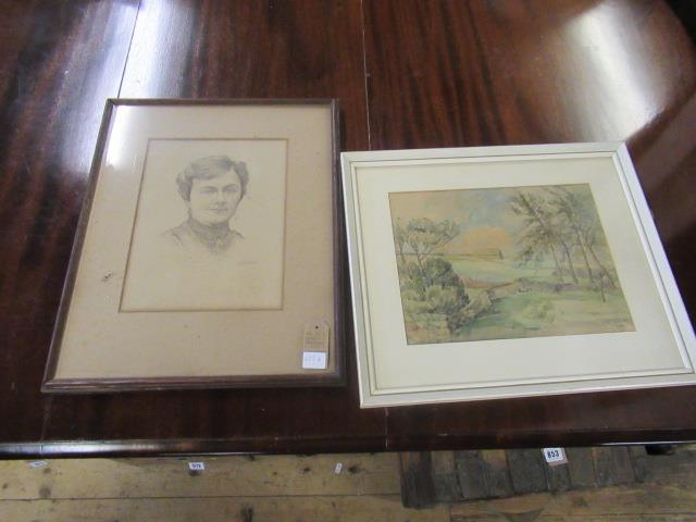 PENCIL PORTRAIT AND A WATERCOLOUR LANDSCAPE Image