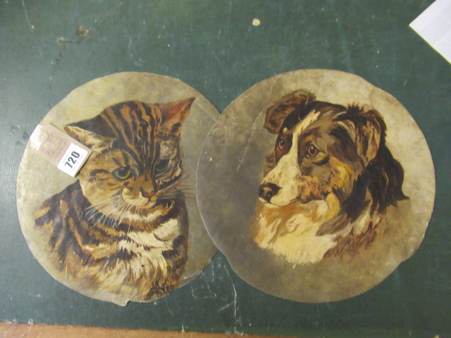 TWO CIRCULAR UNFRAMED ANIMAL PORTRAITS Image