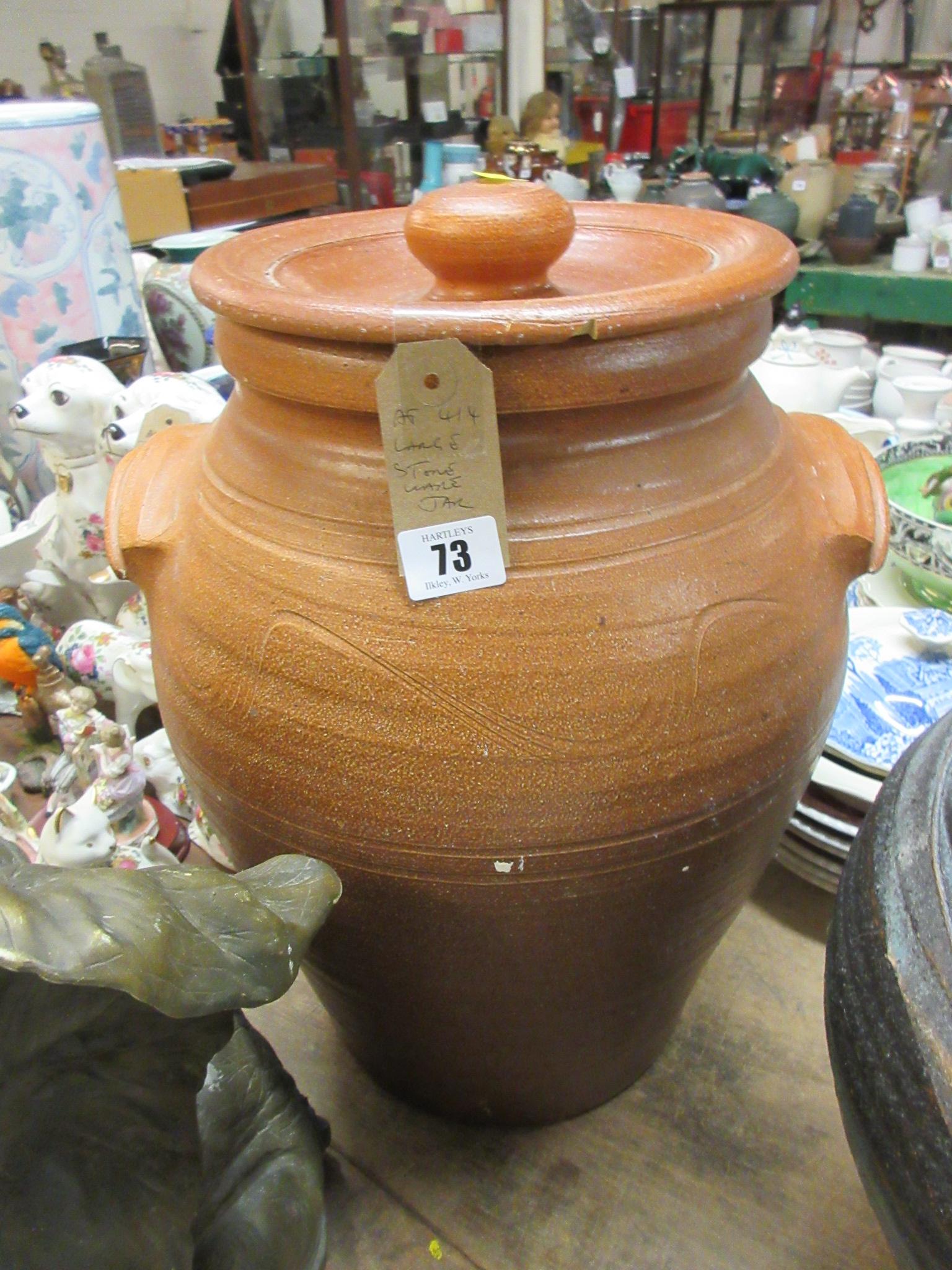 LARGE SALTGLAZE STONEWARE BREAD CROCK Image