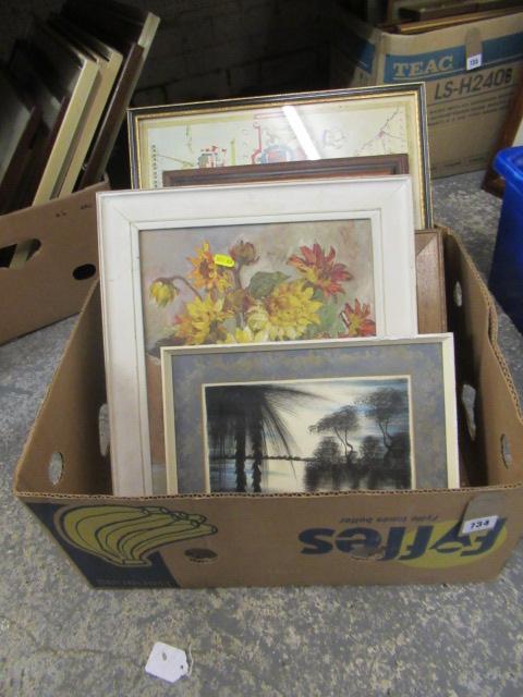 BOX OF PICTURES INCLUDING OIL STILL LIFE BY SUMNER Image