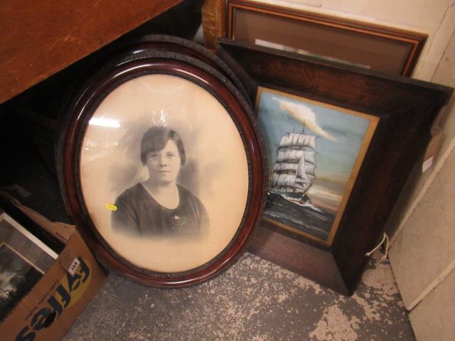 TWO OVAL PORTRAITS AND A WATERCOLOUR SEASCAPE Image