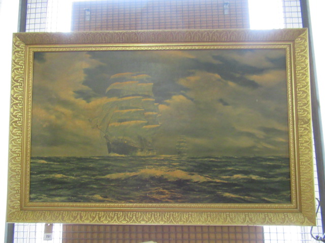 LARGE GILT FRAMED SAILING SHIP PRINT Image