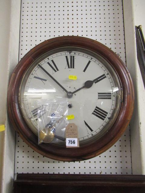 MAHOGANY CASED WALL CLOCK WITH KEY AND PENDULUM Image
