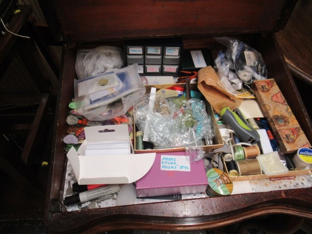 DAVENPORT WITH SEWING ITEMS Image