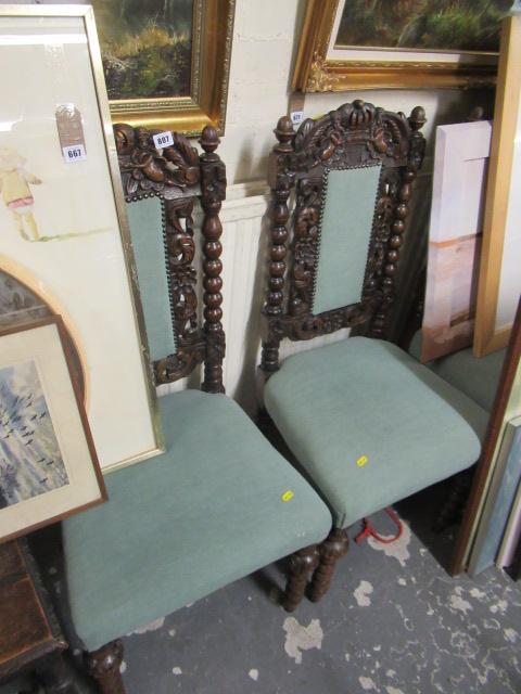 SET OF SIX CARVED OAK UPHOLSTERED DINING CHAIRS Image