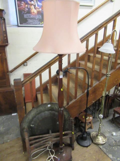MAHOGANY ANTIQUE STANDARD LAMP AND SHADE Image