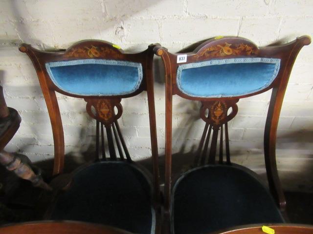 PAIR OF BLUE UPHOLSTERED INLAID CHAIRS Image