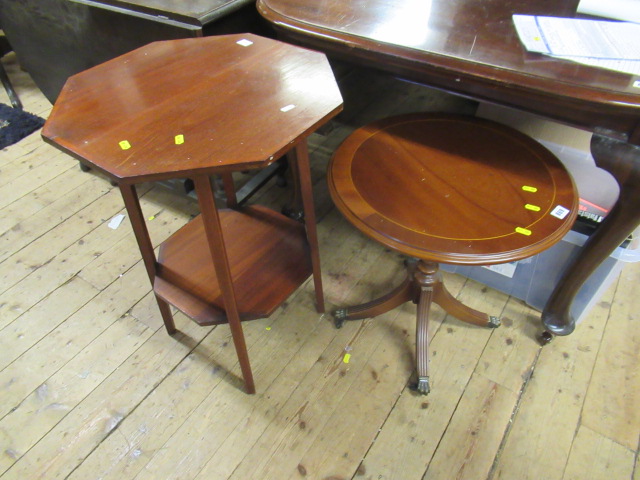 CIRCULAR PEDESTAL TABLE WITH TWO TIERED OCTAGONAL SIDE TABLE Image