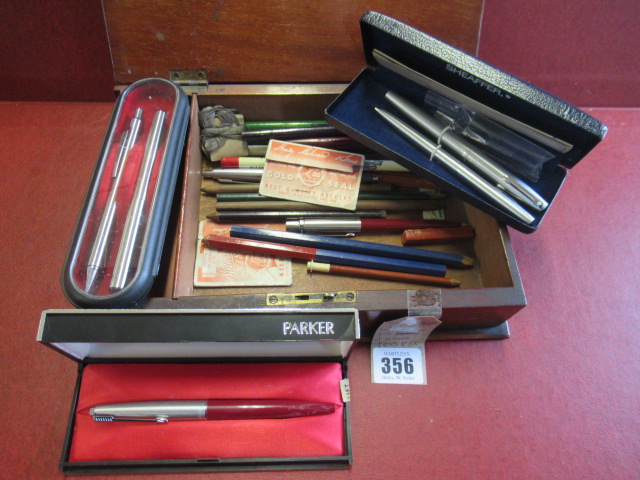 INLAID WRITING BOX INCLUDING FOUNTAIN PENS ETC Image