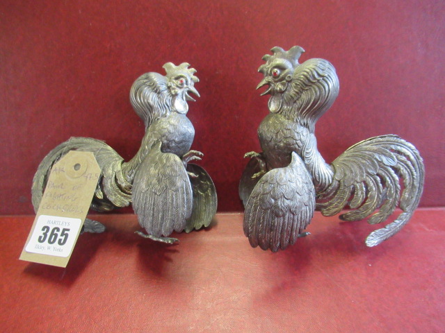 PAIR OF METAL FIGHTING COCKERELS Image