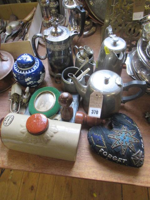 QUANTITY OF EPNS PEWTER WWI HEART SHAPED PIN CUSHION AND WATER BOTTLE Image