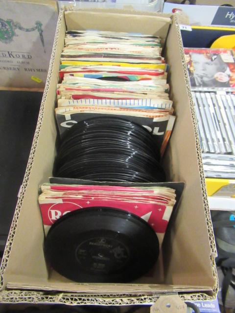 BOX OF 45 RPM RECORDS INCLUDING BEATLES AND ELVIS Image