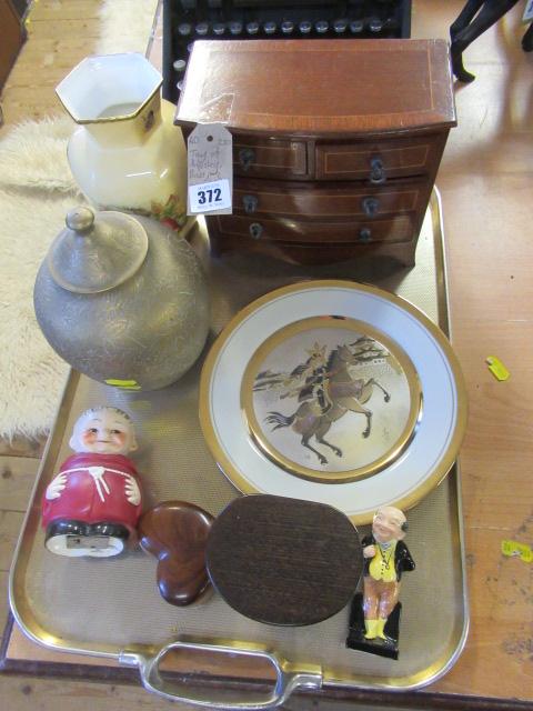 TRAY INCLUDING AYNSLEY VASE AND MINIATURE CHEST OF DRAWERS ETC Image