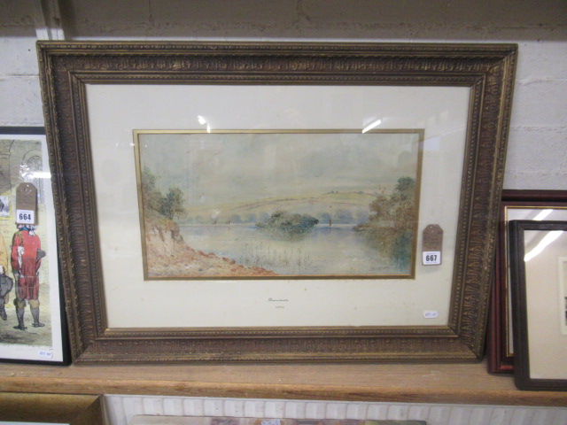 GILT FRAMED WATERCOLOUR DERWENT WATER BY JS ELLIOT Image