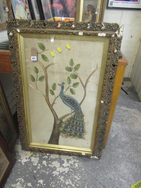 LARGE GILT FRAMED EMBROIDERY OF A PEACOCK Image