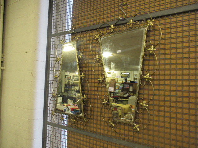 PAIR OF DECORATIVE METAL FRAMED MIRRORS Image