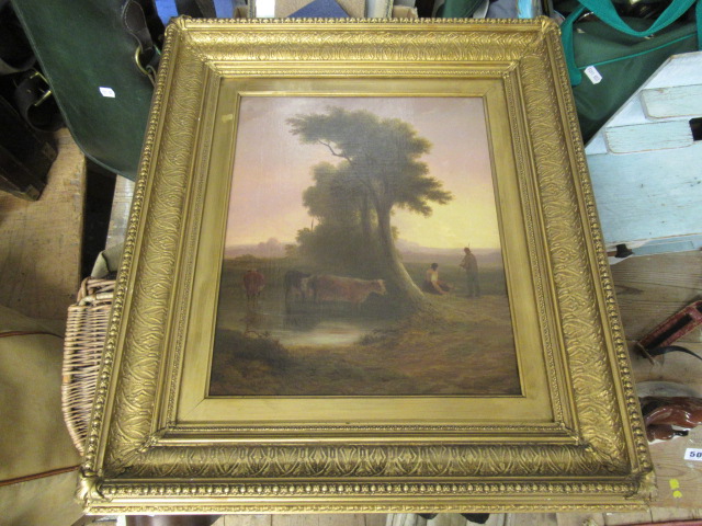 OIL RURAL SCENE WITH CATTLE SIGNED WN RHODES 1832 Image
