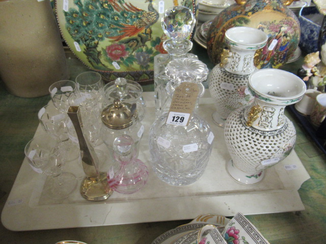 TRAY OF CRYSTAL DECANTERS VASES AND GLASSES ETC Image