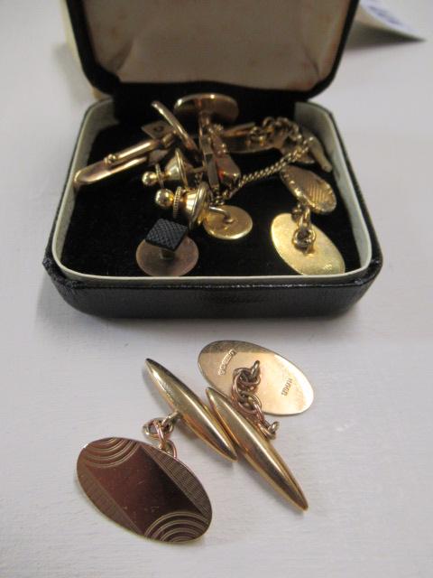 PAIR OF 9CT GOLD CUFFLINKS AND OTHERS Image
