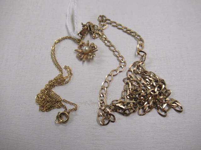 TWO 9CT GOLD CHAINS AND A PENDANT Image
