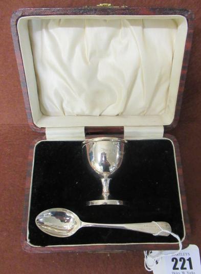 CASED SILVER EGG CUP AND SPOON  Image
