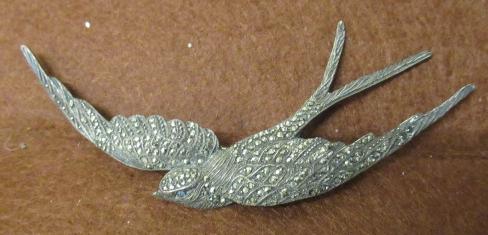 CONTINENTAL SILVER AND MARCASITE SWALLOW BROOCH Image