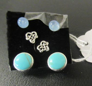 THREE PAIRS OF SILVER EAR STUDS Image